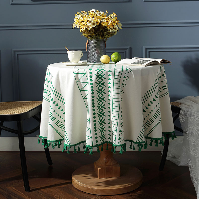 Bohemian Multicolor Printing Geometric Tassel Round Table Cloth Western Table Home Coffee Table Cover Cloth display picture 10