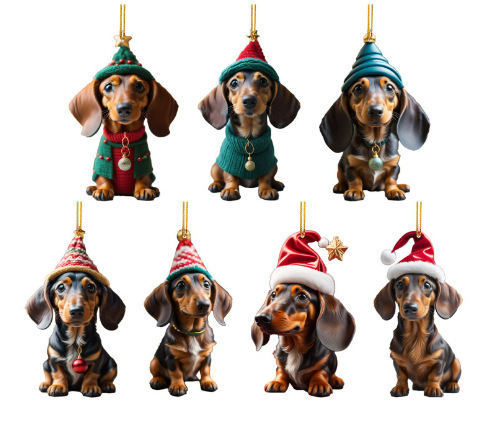 国境を越えた新製品ソーセージ犬自動車内装ストラップクリスマスクリスマスツリー装飾飾り祝日家庭装飾品|undefined