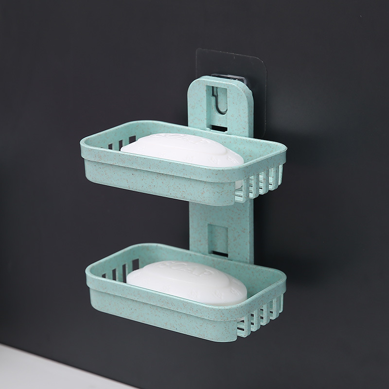 トイレの水を切って壁掛けの浴室の棚の石鹸の箱の二重の穴を開けない石鹸の箱の吸盤の石鹸の棚のアイデアを置きます。|undefined