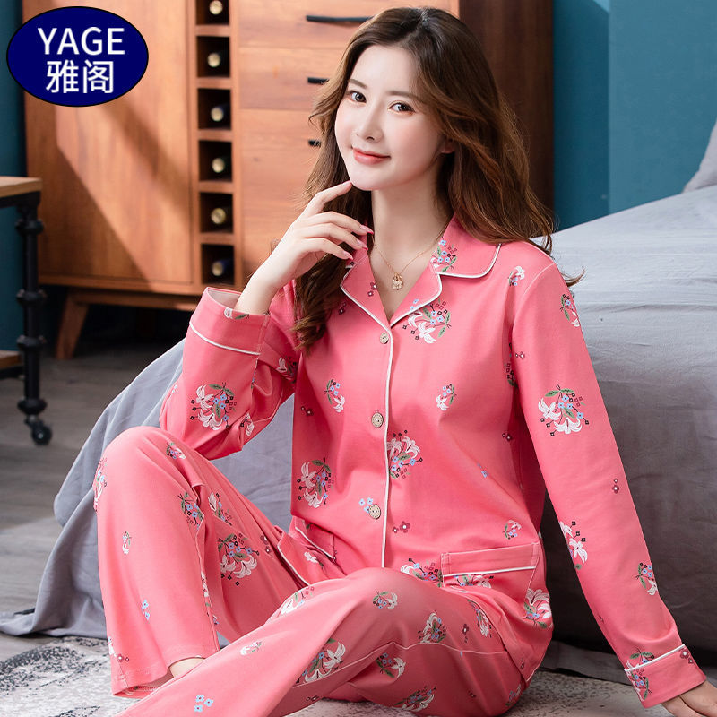 Pijamas de algodón Primavera y otoño de las mujeres chaqueta de manga larga traje de mediana edad y las madres mayores más tamaño al aire libre desgaste del hogar de invierno