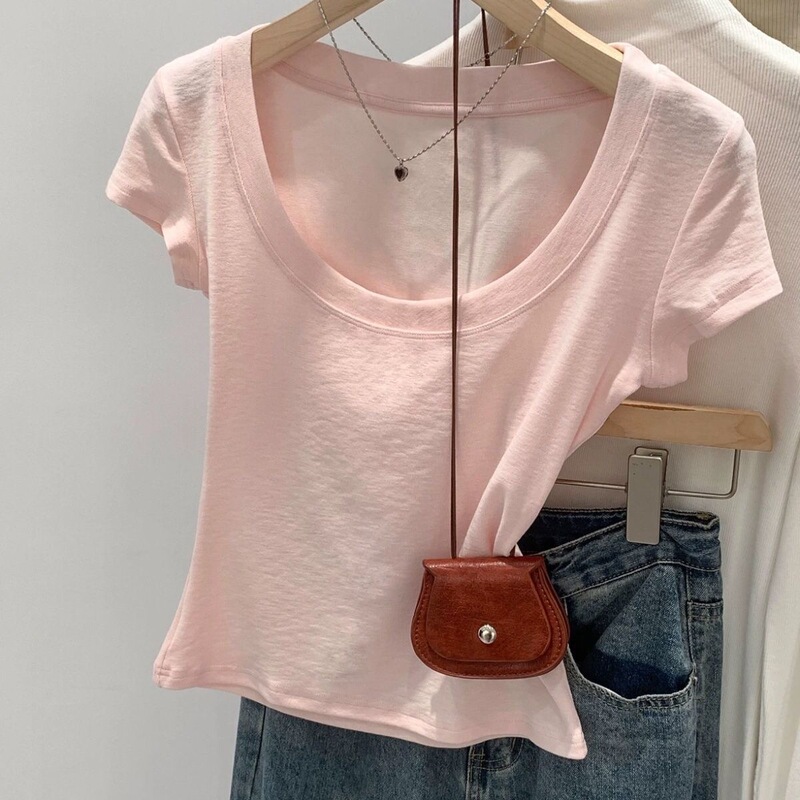 Pure Cotton U-Neck Short-Sleeve T-Shirt for Women, Summer 2026 New Popular Style, Unique and Beautiful Top Pure Cotton U-Neck Short-Sleeve T-Shirt for Women, Summer 2026 New Popular Style, Unique and Beautiful Top