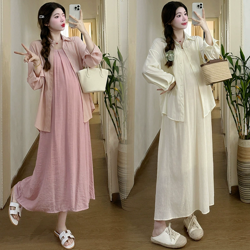 Пятно беременные женщины ветер шея 2024 лето новый свободный тонкий дизайн платье солнцезащитный крем