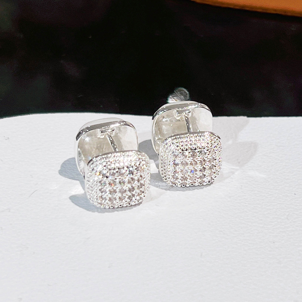 square fashionable universal retro earrings with zircon from pearl