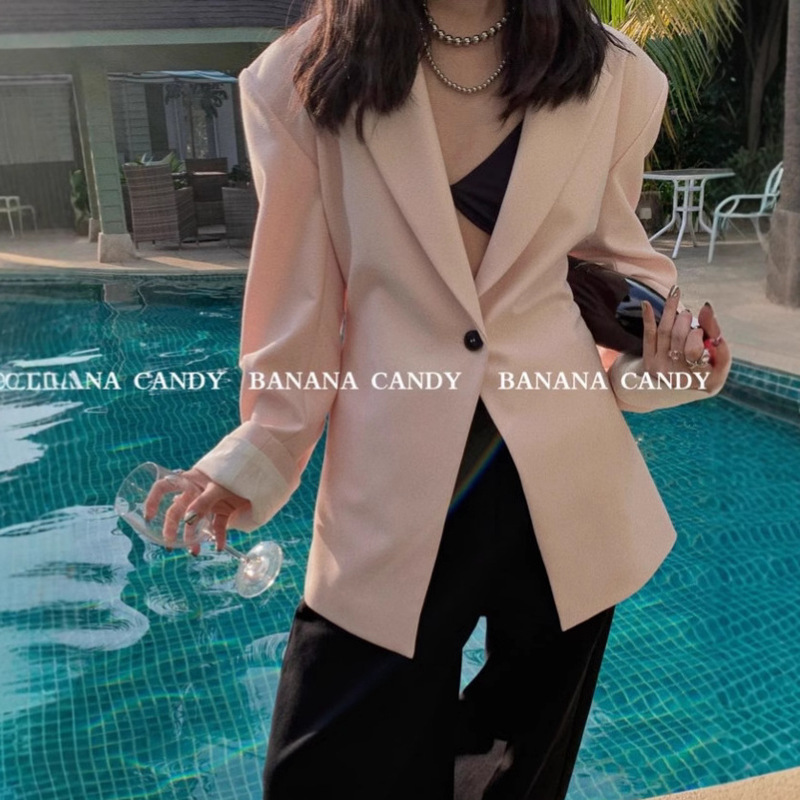 2024 S/S Spring and Summer New Style Simple One-Button Slim Shoulder Pad Small Suit Women's Classy European Suit Jacket