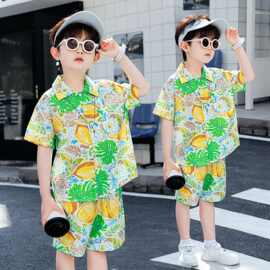男童夏装短袖套装海边度假旅游儿童沙滩服男宝宝夏威夷港风花衬衫