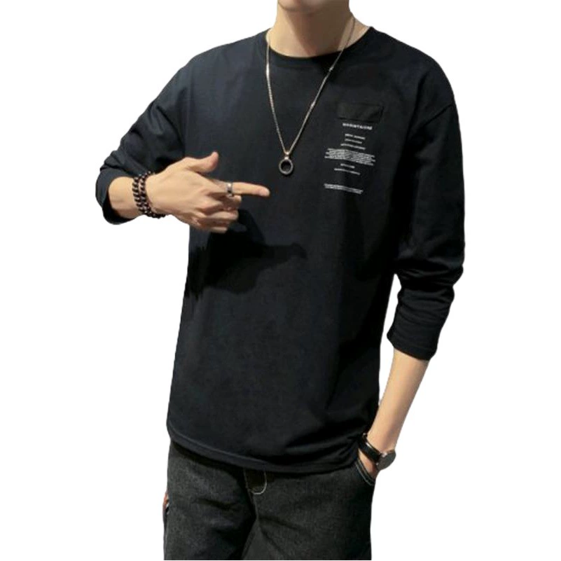 Футболка Мужская модная Свободная Повседневная Базовая рубашка с длинными рукавами, модная Корейская летняя тонкая футболка с круглым вырезом, Весенняя и осенняя одежда