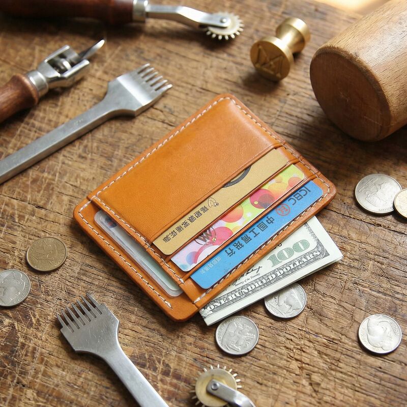 Handmade Vegetable Tanning First Layer Cowhide Short Men's Wallet Vintage Ultra-thin Wallet Leather Wallet Card Holder Driver's License Bag