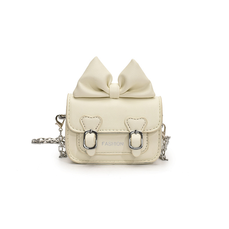 Versión coreana del bolso de hombro para niña con fragancia pequeña, bolso de mensajero para bebé con lazo lindo, bolso para niños con mini cadena de color sólido
