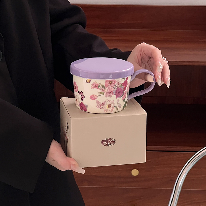 Retro pinturas al óleo de flores de conejo tazas de café y platos de cerámica tazas de café caja de regalo para el hogar diario