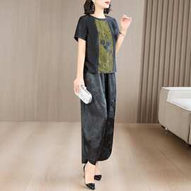 品牌桑蚕丝两件套女2026夏新款气质优雅中年妈妈时尚显瘦印花套装