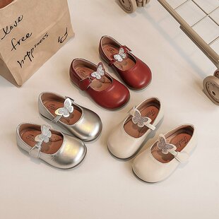 Girls Princess Shoes 2025 Spring and Autumn New Children's silver Small Leather Shoes Stylish Baby Soft-soled Little Girl Shoes