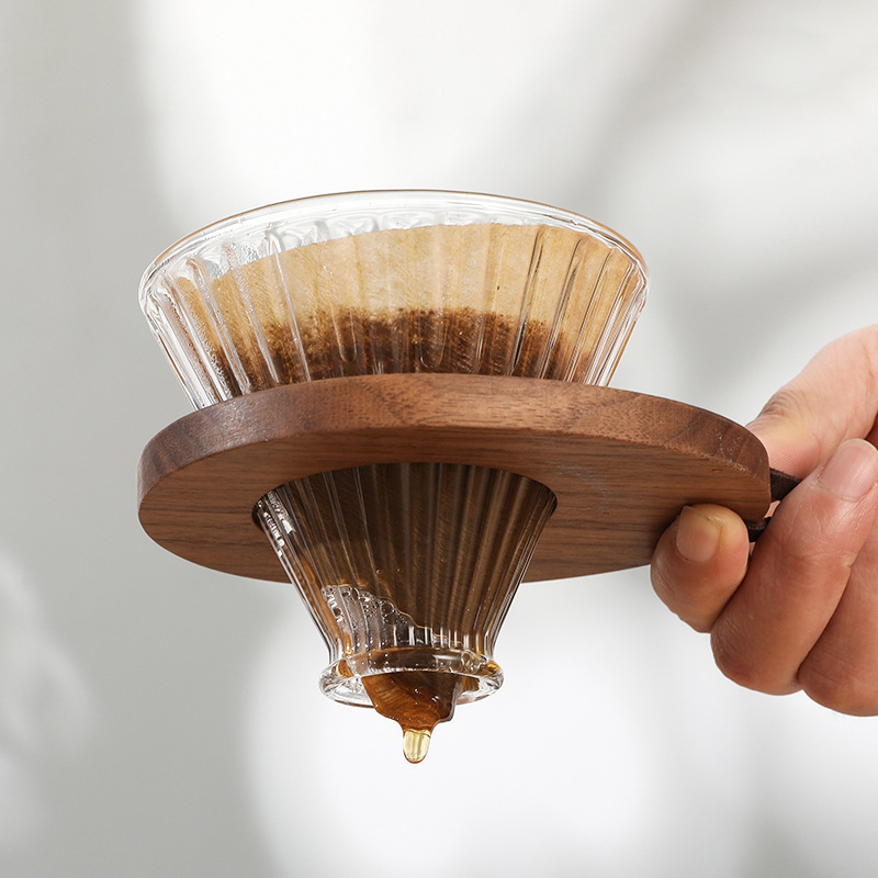 Walnut creative coffee filter solid wood coffee filter cup hand brew simple filter cup set funnel cup holder