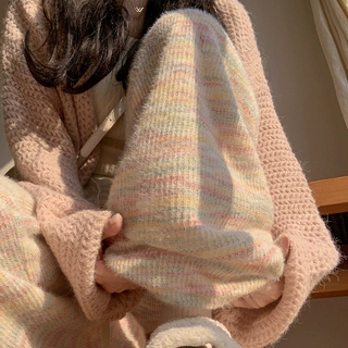 秋冬点点彩虹糯米裤女软糯垂感拖地休闲裤直筒慵懒针织休闲阔腿裤