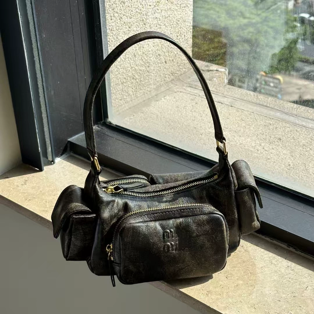 Сумка подмышечная ретро, натуральная кожа, винтажная патина, 21 × 6 × 12 см