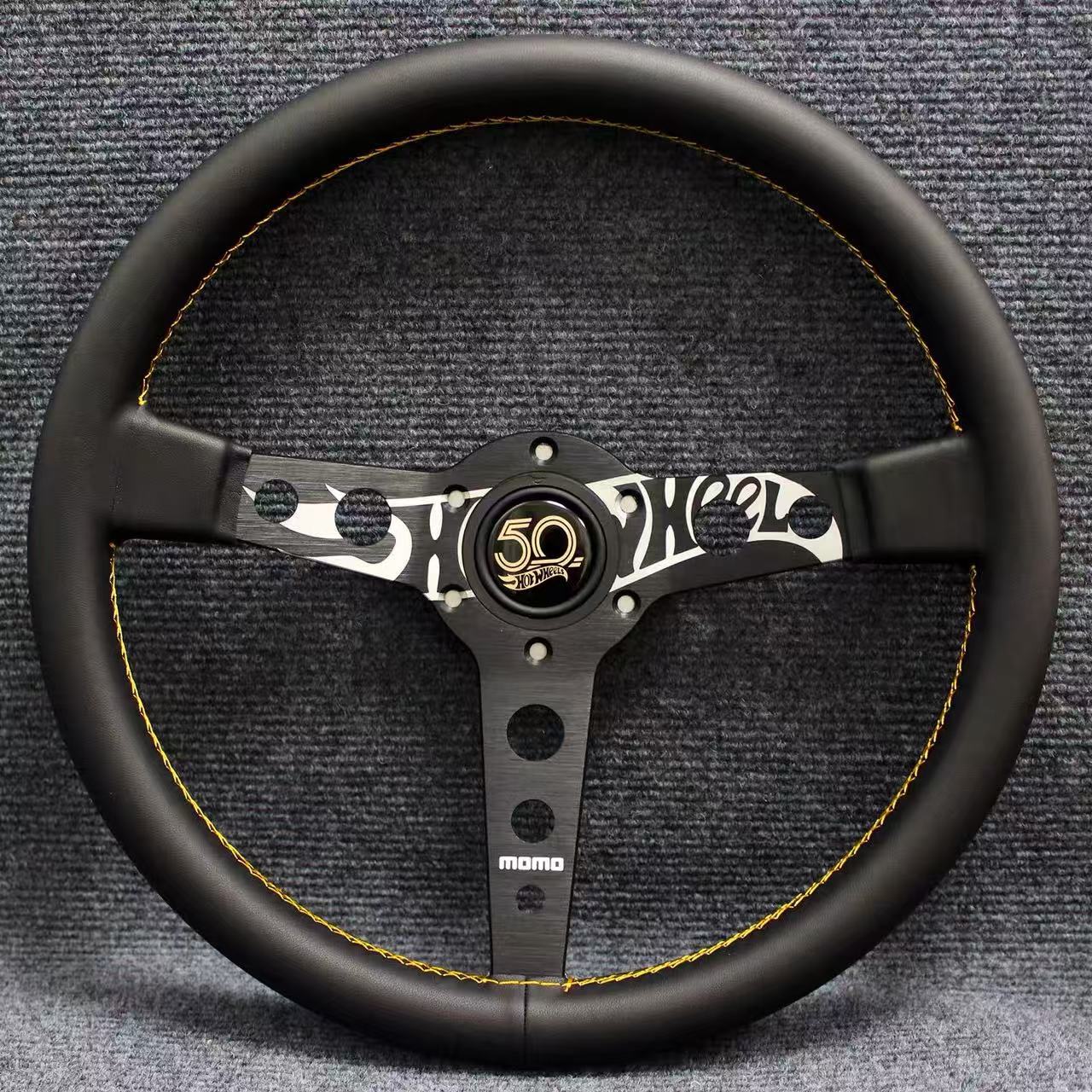 New MOMO 50th Anniversary Genuine Leather Car Modified Racing Steering Wheel 14inch Matte Leather Universal Quick-Release Steering Wheel