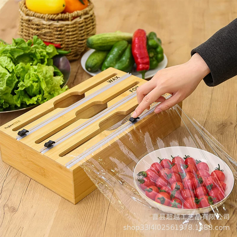 Wooden kitchen plastic wrap box tin foil paper cutter drawer storage box bamboo category category, bamboo wood cutting box