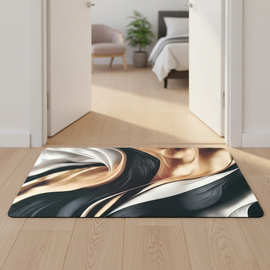 意式极简风黑白金抽象地毯  入户玄关轻奢脚垫 耐脏防滑门口脚垫