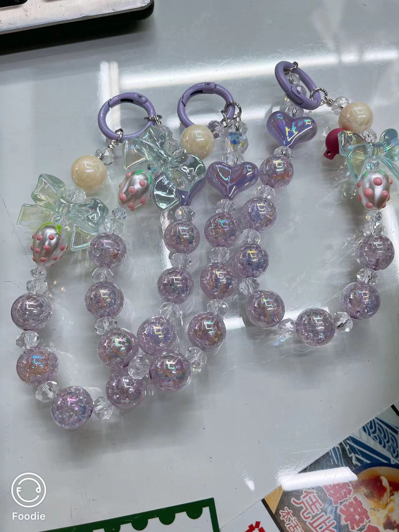 Creative Ins-style little rabbit pink heart-shaped bead chain, mobile phone chain, hanging rope, short pendant, keychain pendant pic 2