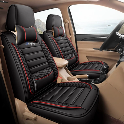 Fengxing S500 Seven-Seater Leather, Universal seat cover - 2-seats-full-leather-black-and-red-604015