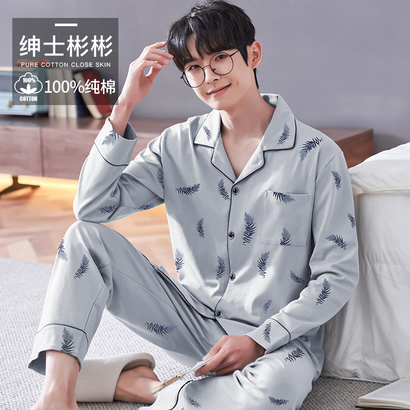 Pijamas de los hombres primavera y otoño más tamaño % algodón manga larga 2022 nuevo traje casual desgaste del hogar se puede usar fuera