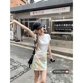 碎花半身裙女a字裙包臀裙夏高腰半裙多巴胺穿搭miu系油画花短裙子