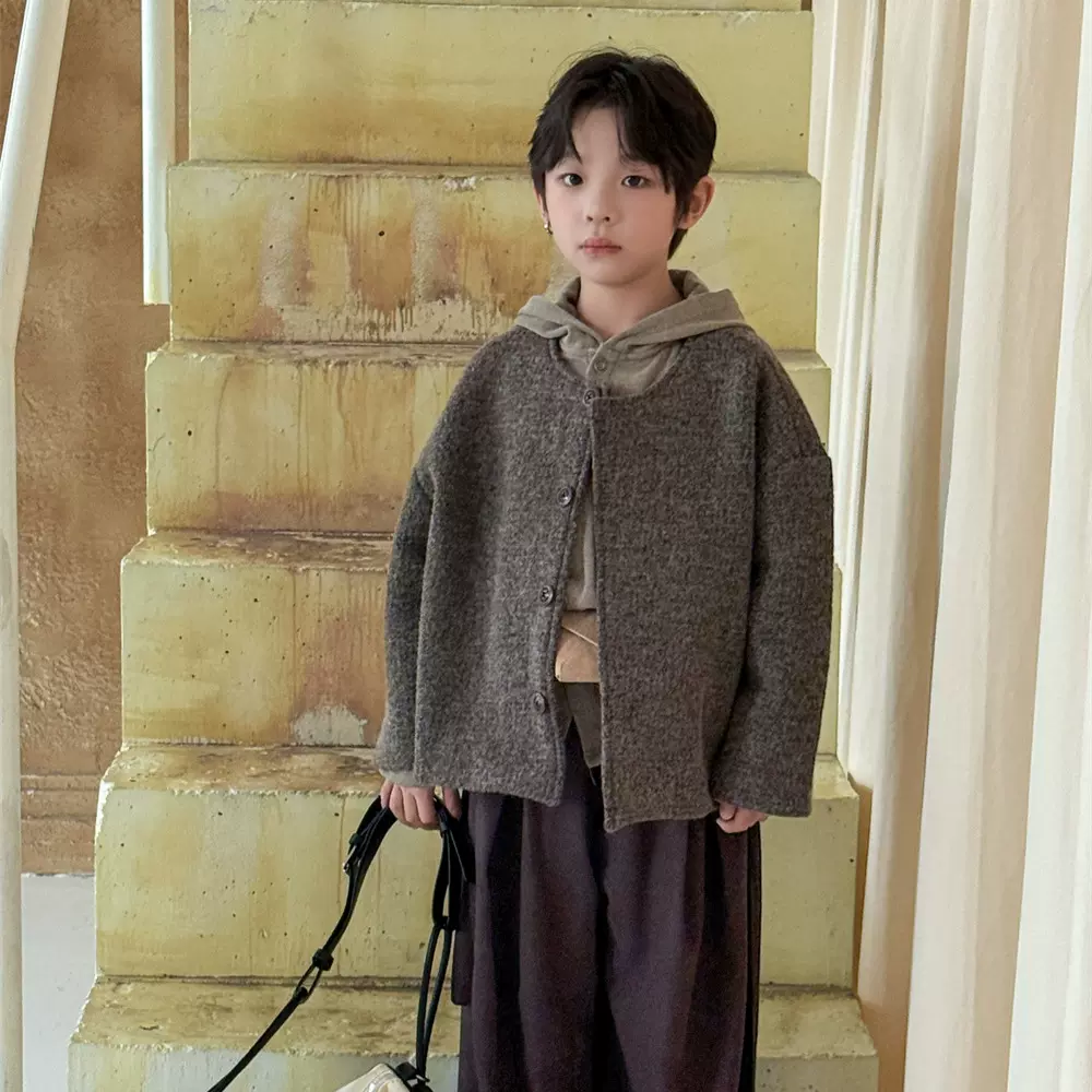 奶酪与喵童装男童外套2025秋季新款韩版羊毛呢儿童保暖外套百搭潮