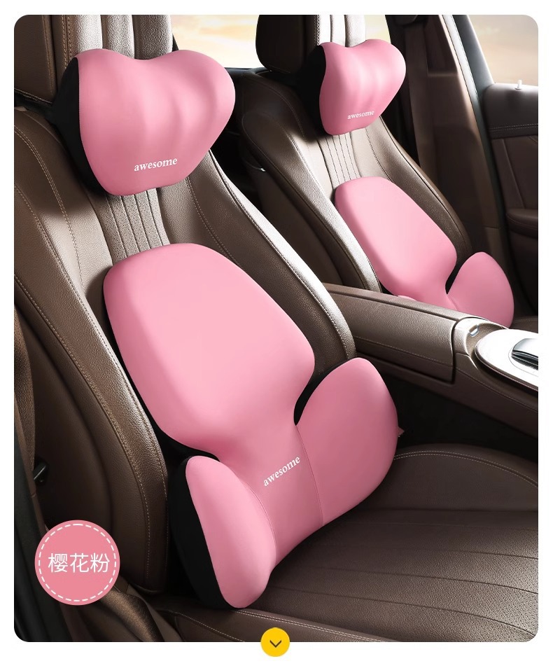 Car Headrest and Lumbar Support Set Memory Foam Pillow Breast Pillow Rubber Cushion Extra Thick Support Lumbar Support Office Chair Cushion