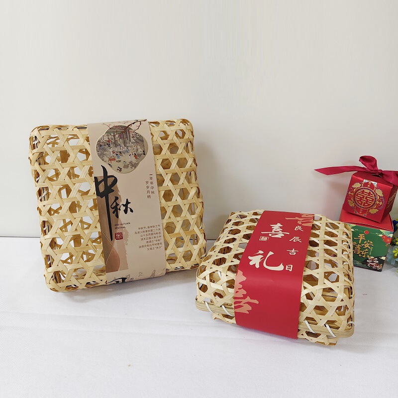 Souvenir Square Box for Food, Biscuits, Candy, Snacks, Tea, Gift Packaging Box, Hollow Bamboo Woven Gift Box