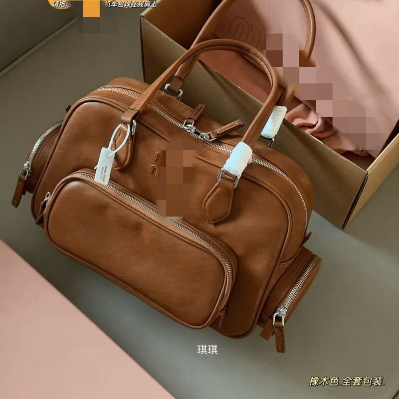 Miu Bag High-End Version Miu's New 24Ss Caramel Color Vintage Motorcycle Bag Luxury Brand Original Leather Women's Bag Miu Bag High-End Version Miu's New 24Ss Caramel Color Vintage Motorcycle Bag Luxury Brand Original Leather Women's Bag
