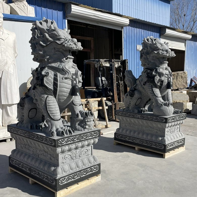 Пара резных каменных единорогов из белого мрамора и голубого камня, двор Пиксиу, предковый зал, украшения входа в отель, поставка с фабрики.