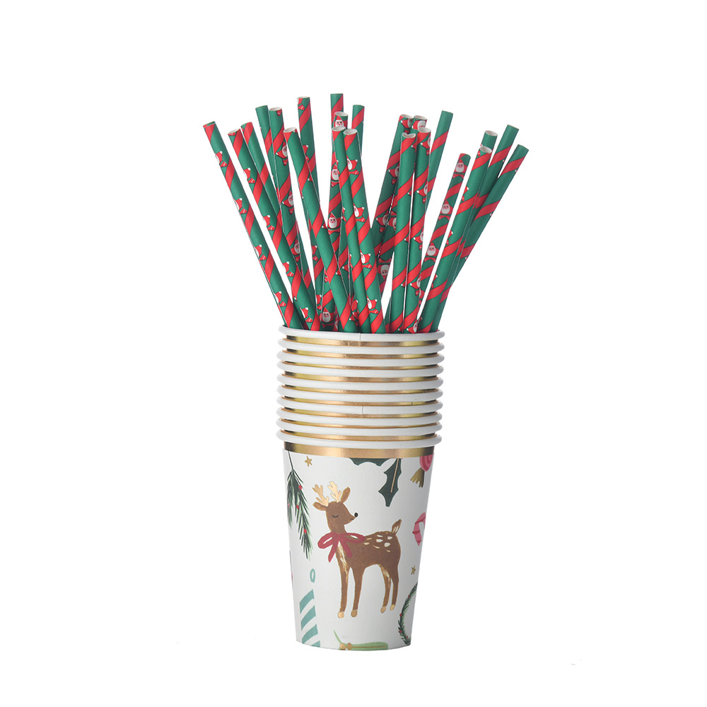 Transfronterizo nuevo plato de papel desechable taza de papel dorado decoración suministros traje de Navidad tema Fiesta vajilla