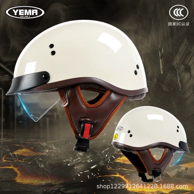 Personalized Retro Motorcycle Half Helmet, Electric | Motosiklet kaskı (dəbilqə) - khaki-white