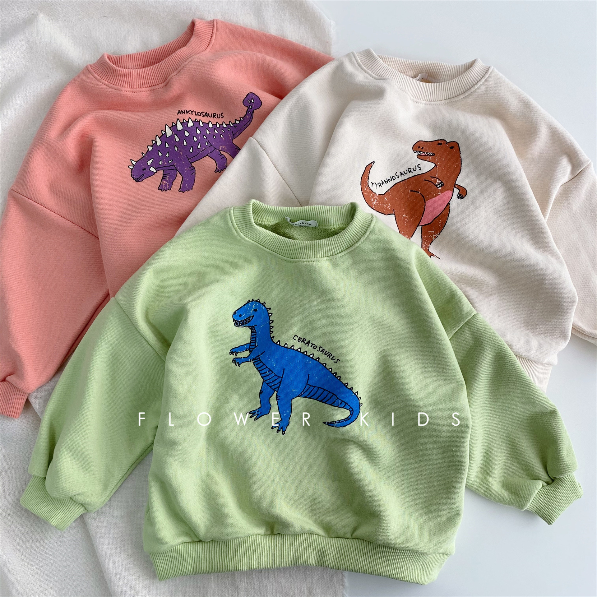 Children's Clothing 2022 Spring/Autumn New Arrivals: Cute Dinosaur Comfortable Long-Sleeved Sweatshirt for Boys and Girls, Baby Base Layer, One-Piece Dropshipping Trendy