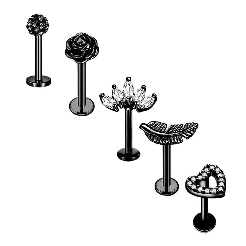 European American Simple Stainless Steel T-Rod Earrings Zircon Ear Nails Korean Screw Ball Distinctive Earrings 5 Pieces detail image 10