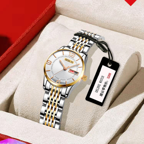 Swiss brand Chinese and English watch foreign trade gifts ladies calendar watch fashionable alloy steel band waterproof luminous