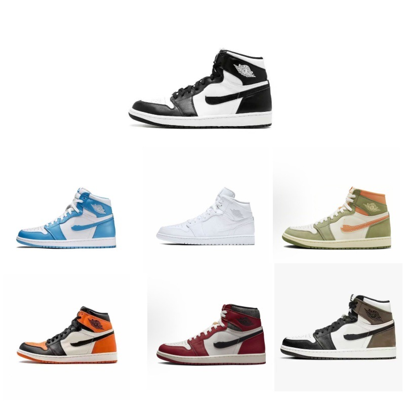 Comercio exterior AJ1 zapatos blancos y negros panda zapatos de baloncesto de alto tamaño Joe1 azul blanco puro de Carolina del Norte pareja zapatos casuales image 1