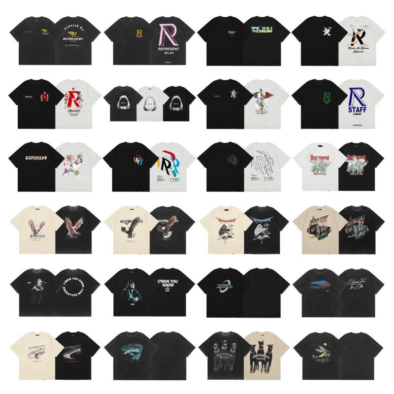 British REPRESENT Collection Eagle Doberman Dog Pattern Printed Hip-hop Crewneck Short-sleeved T-shirt Beautiful Fashion Couple