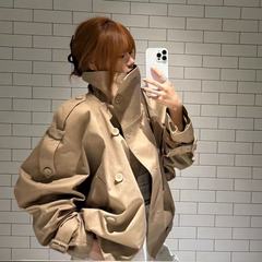 Lisa同款高版25秋冬新款小众AC设计立领短款双排扣风衣英伦风外套