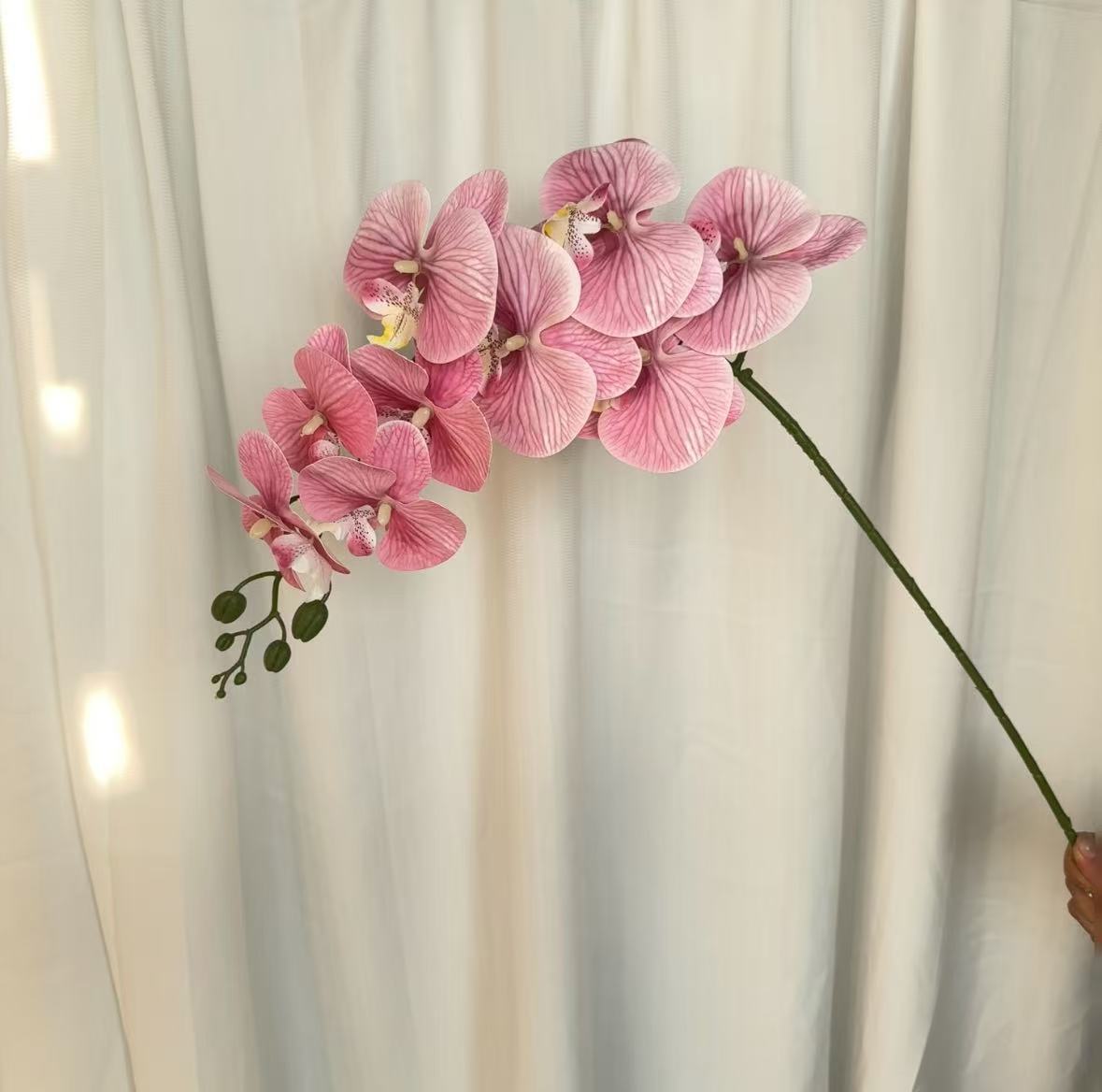 9-cabeza película Phalaenopsis flor artificial salón comedor Mesa alta rama piso decoración flor falsa Boda boda arreglo de flores