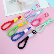 小红书简约手机挂绳拼色短款彩色编织钥匙扣毛绒公仔水杯书包挂件