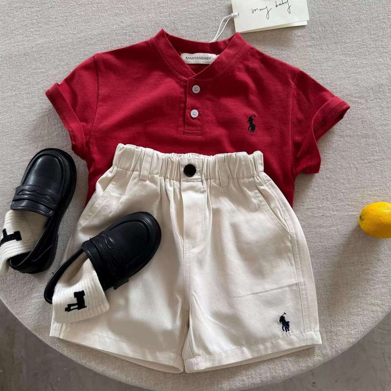 ビッグヘッドパパ子供用半袖男の子と女の子日本のポニーロゴ刺繍ポロシャツベビーストライプトップTシャツ|undefined