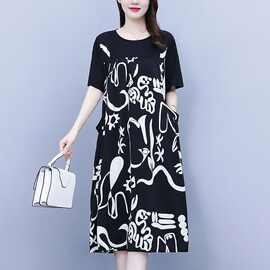 【源头工厂】高档连衣裙女新款胖mm大码时髦拼接宽松遮肚显瘦裙子