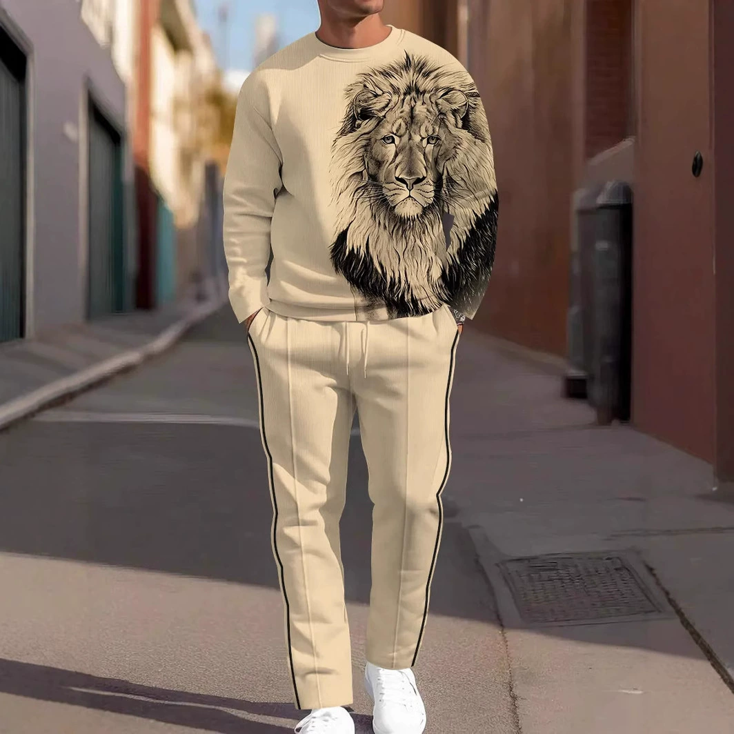 Мужской спортивный костюм весенне-осеннего дышащего быстросохнущего свободного свитшота и спортивных штанов с 3D-принтом, комплект из двух предметов, эксклюзивно для трансграничных поставок.