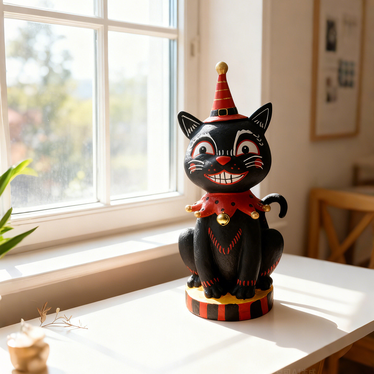 万圣节微笑黑猫树脂工艺品不给糖就捣蛋搞怪微笑黑猫摆件桌面装饰