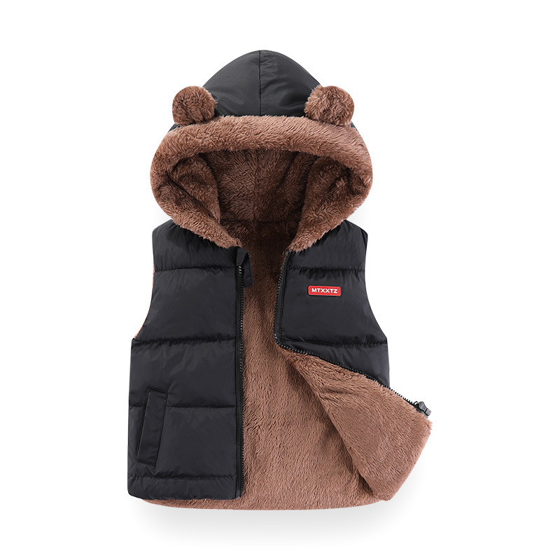 2025 chaleco de cordero de cachemira para niños y niñas nuevo algodón para bebés con chaqueta de algodón con capuzas gruesas para niños calientes
