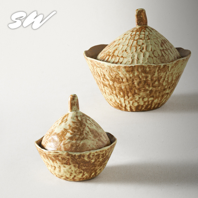 Jingdezhen Japanese-style kiln-fired ceramic lidded bowl, rice bowl, noodle bowl, home-use rustic ceramic soup bowl with lid, handmade glazed tableware