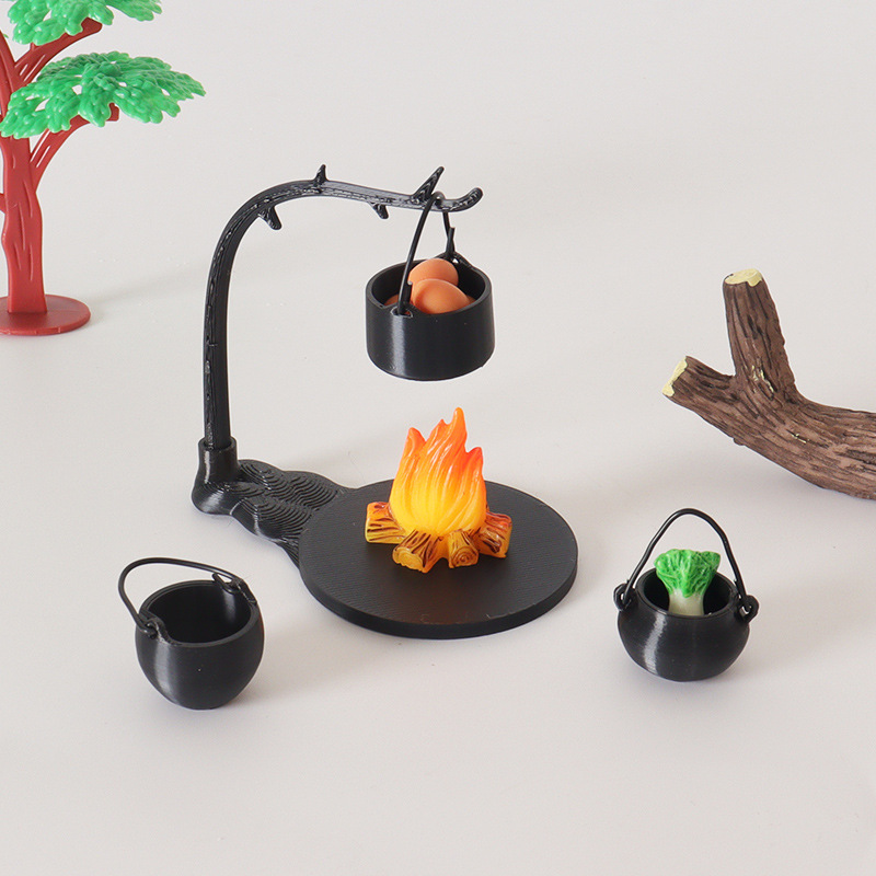 인형의 집 인형의 집 야외 캠프 장면 모델 소형 모닥불 캠핑 보일러 냄비 스탠드 오븐 OB1