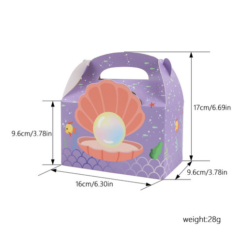 Underwater World Mermaid Candy Carrying Box Gift Biscuit Box Square Hand-carrying Cake Box Western Pastry Packaging Paper Box