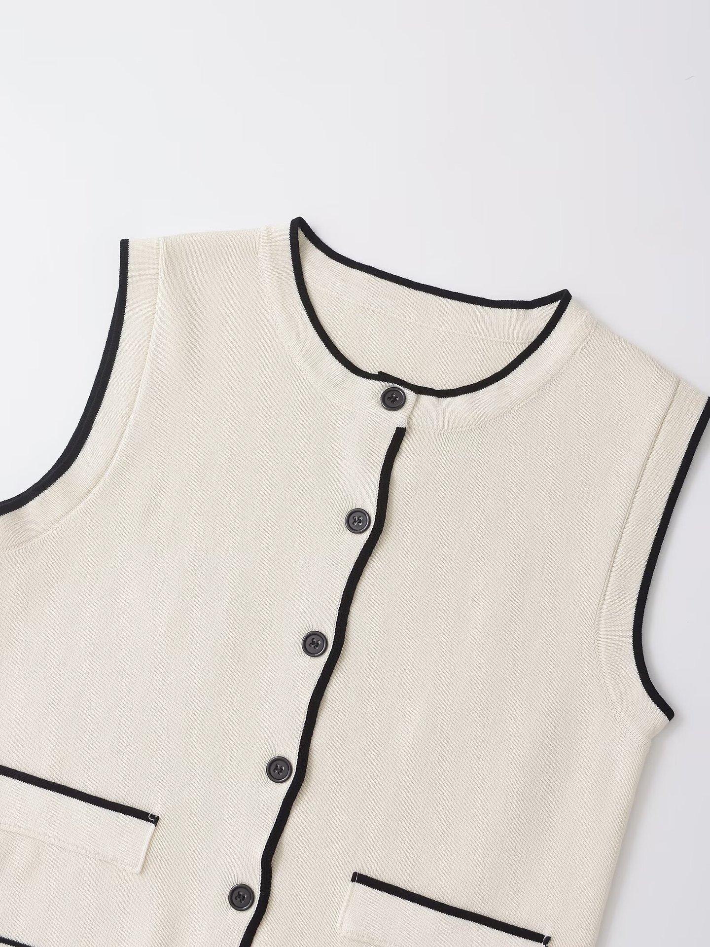 Damenbekleidung 2024 Herbst und Winter neue Street Fashion Kontrastfarbe Rundhalsweste_voghion.com