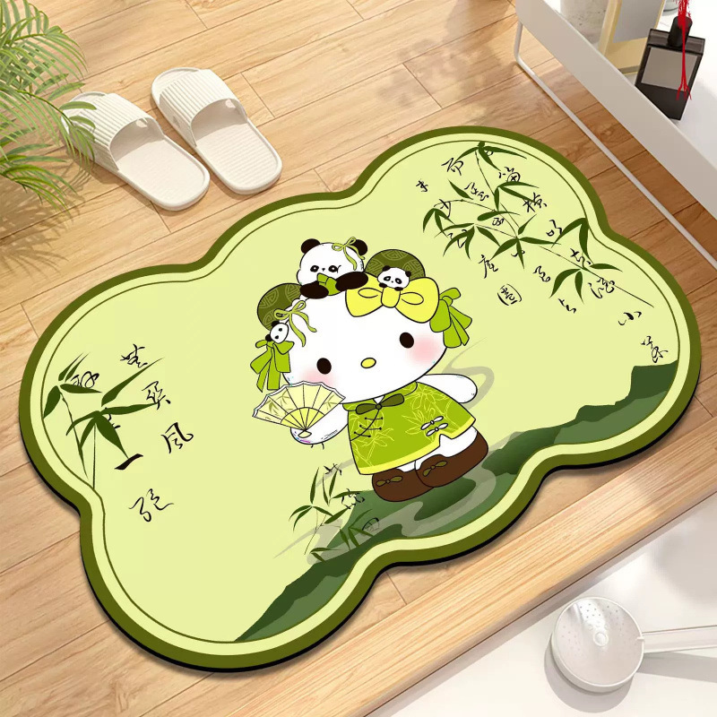 可爱HelloKitty硅藻泥吸水地垫家用卫生间洗漱台防滑易打理门垫|undefined